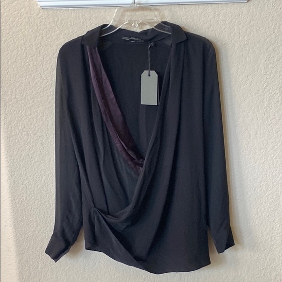 All Saints Lucas Shirt Elegant Long Sleeve Asymmetrical 100% Silk Blouse Size 4 - Picture 4 of 8